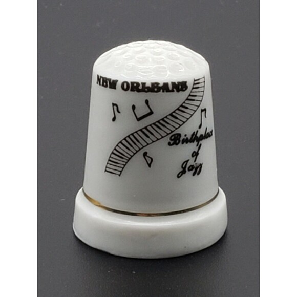 Vintage New Orleans Birthplace of Jazz Thimble Souvenir White Porcelain Music - Picture 3 of 12